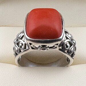 925 Sterling Silver Scrollwork Artisan Carnelian Ring Size 8.75 TMA - 7 grams